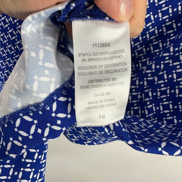 Mario Serrani Dress Women 10 Sleeveless Blue White Sheath Quiet Luxury Preppy - Picture 7 of 7